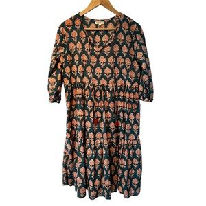 Loisoleta cotton orange teal thistle dress Medium